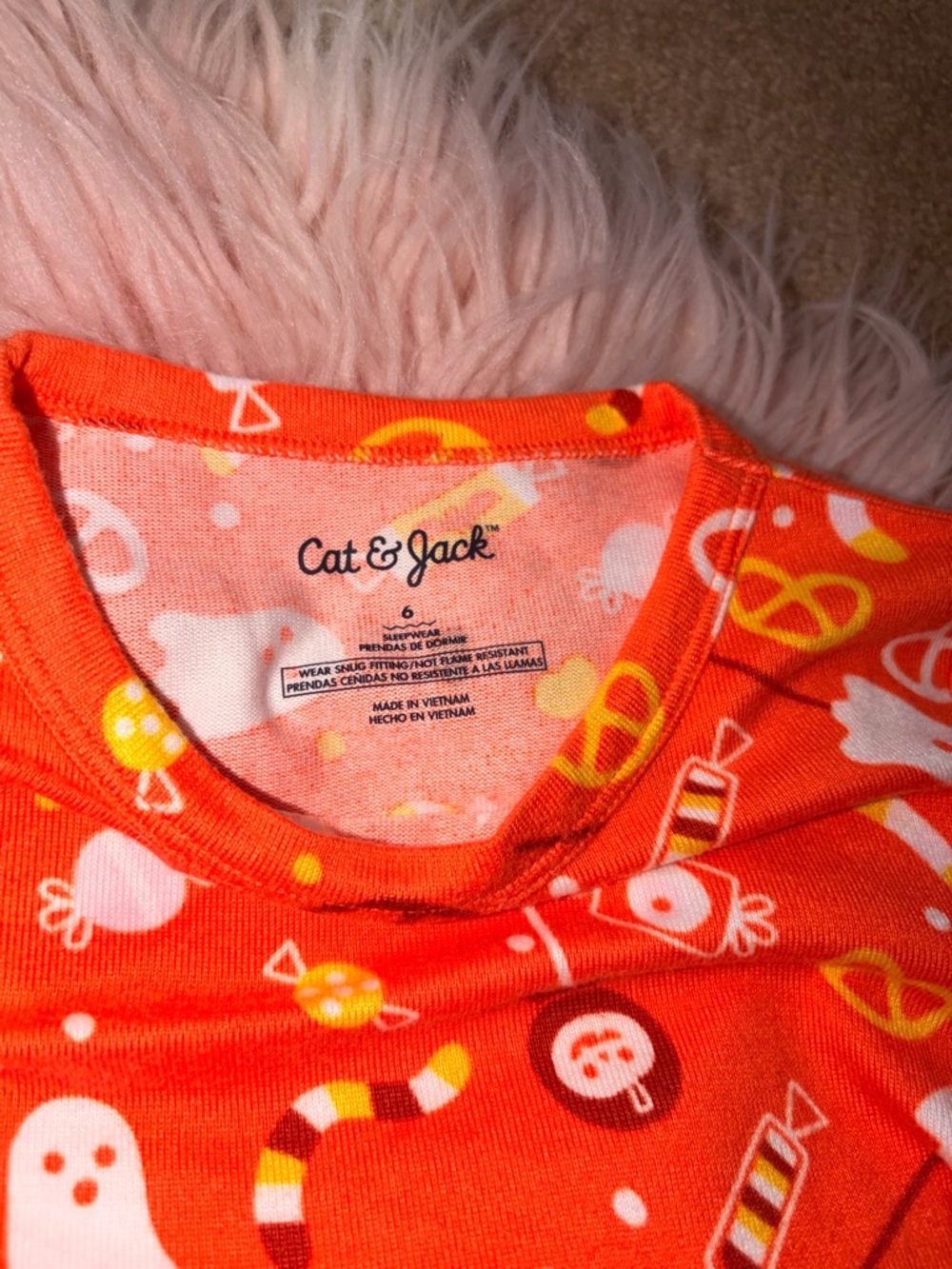 Cat & Jack Orange Halloween Candy & Ghost Print Pajama Top